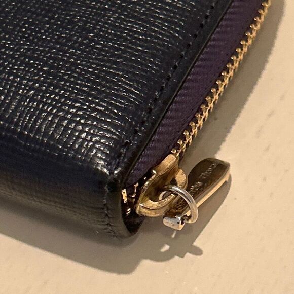 Samantha Thavasa Zip Around Long Wallet Blue Leather Minimalist Casual Daily - Picture 9 of 11